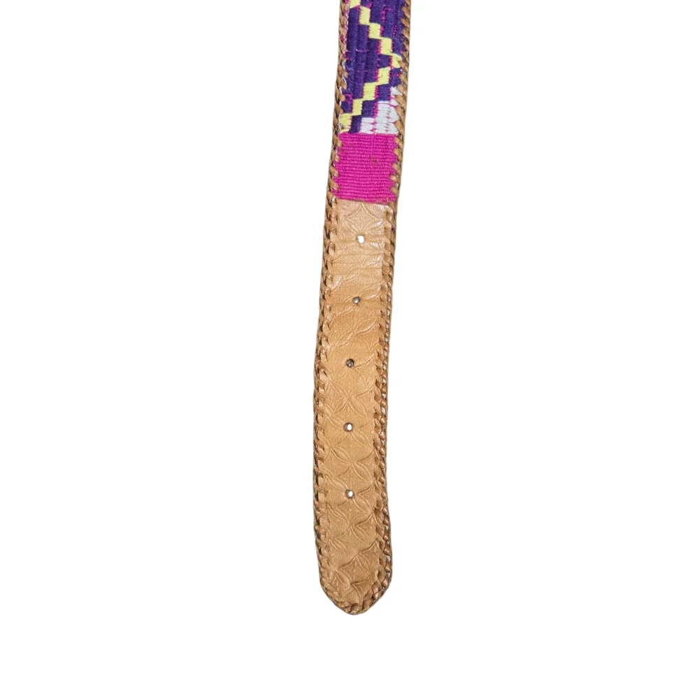 Handmade in Guatemala Multicolored Chevron Cotton & Leather Women's Belt Size 34